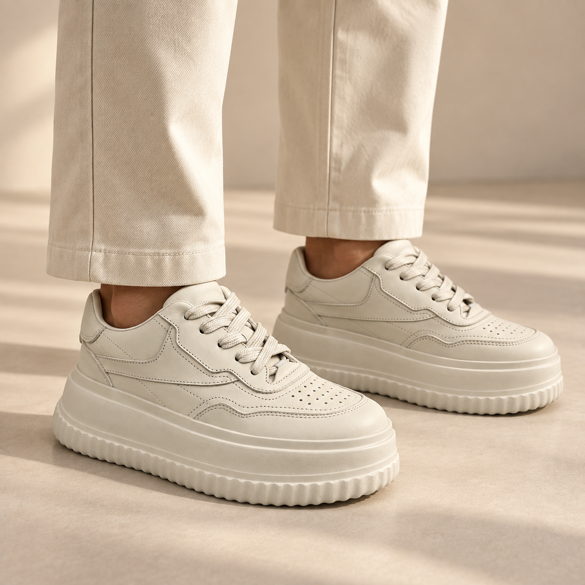 White Platform Leather Sneakers