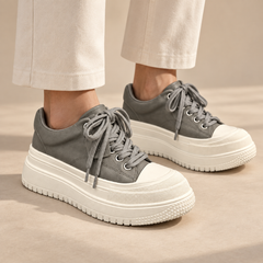 Gray-White Platform Leather Sneakers