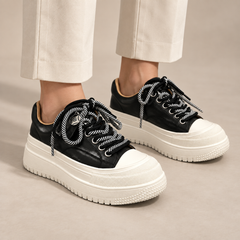 Black-White Rope-Lace Platform Sneakers