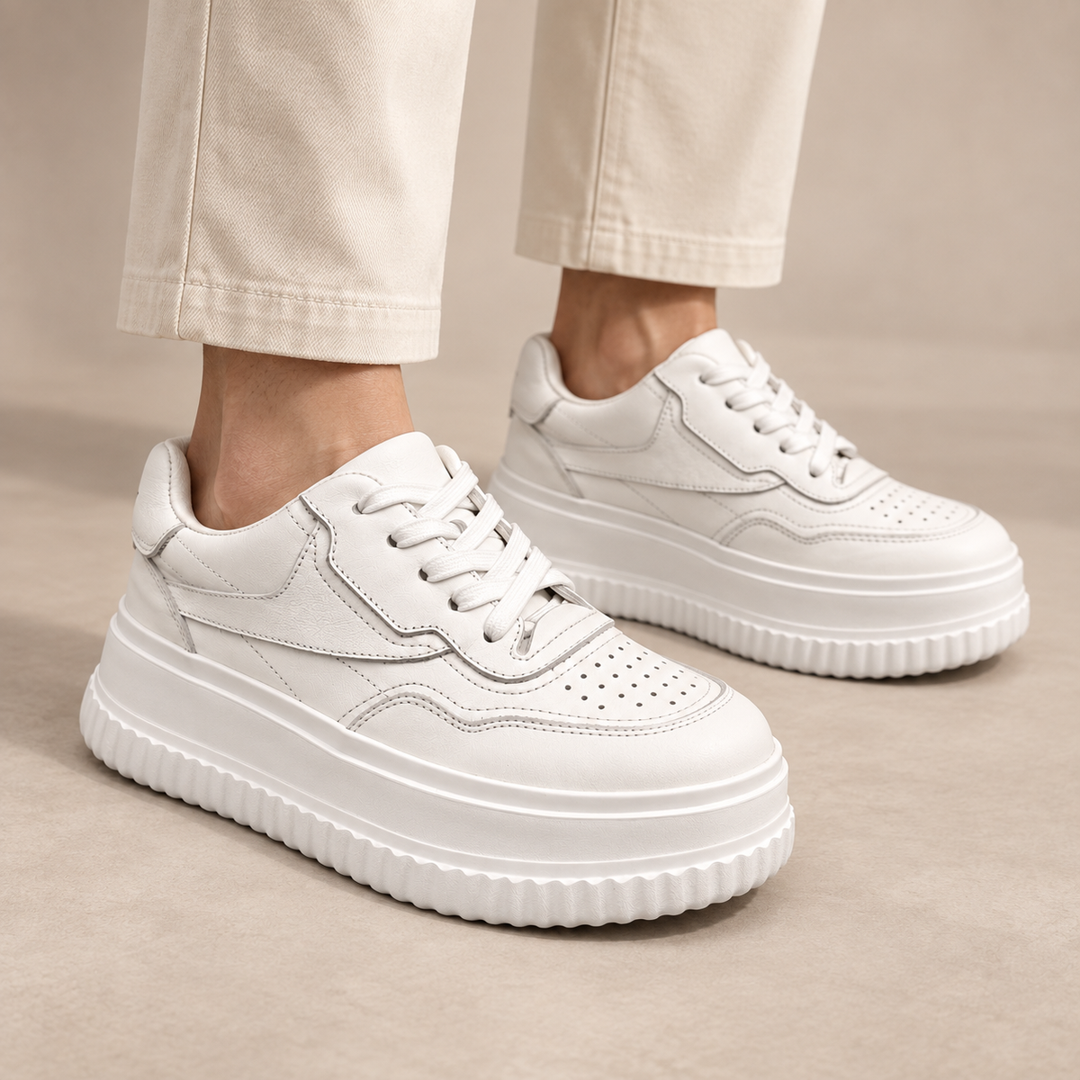 White Platform Leather Sneakers