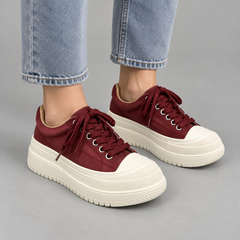 Burgundy Platform Leather Sneakers