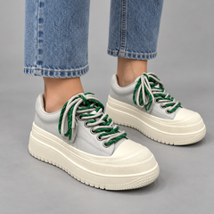 White-Green Rope-Lace Platform Sneakers