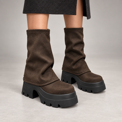 Brown Stretch Sock Platform Boots