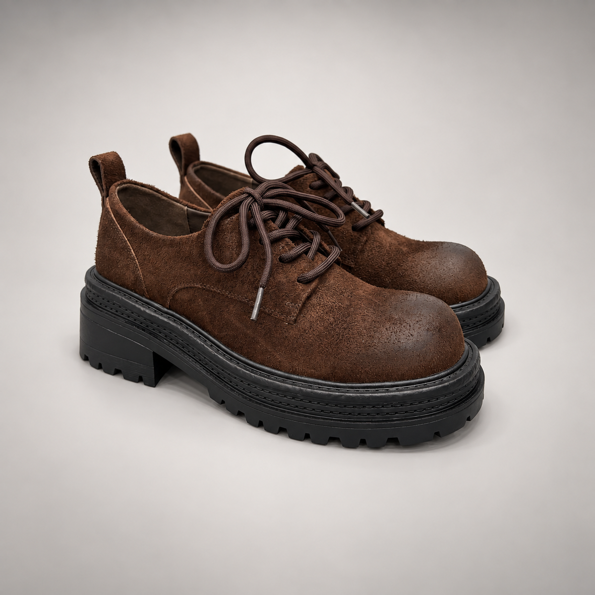 Brown suede platform lace-up shoes, view 1
