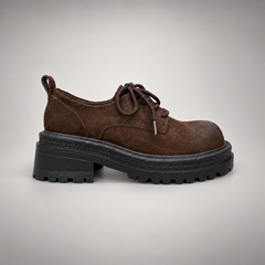 Brown suede platform lace-up shoes, view 3