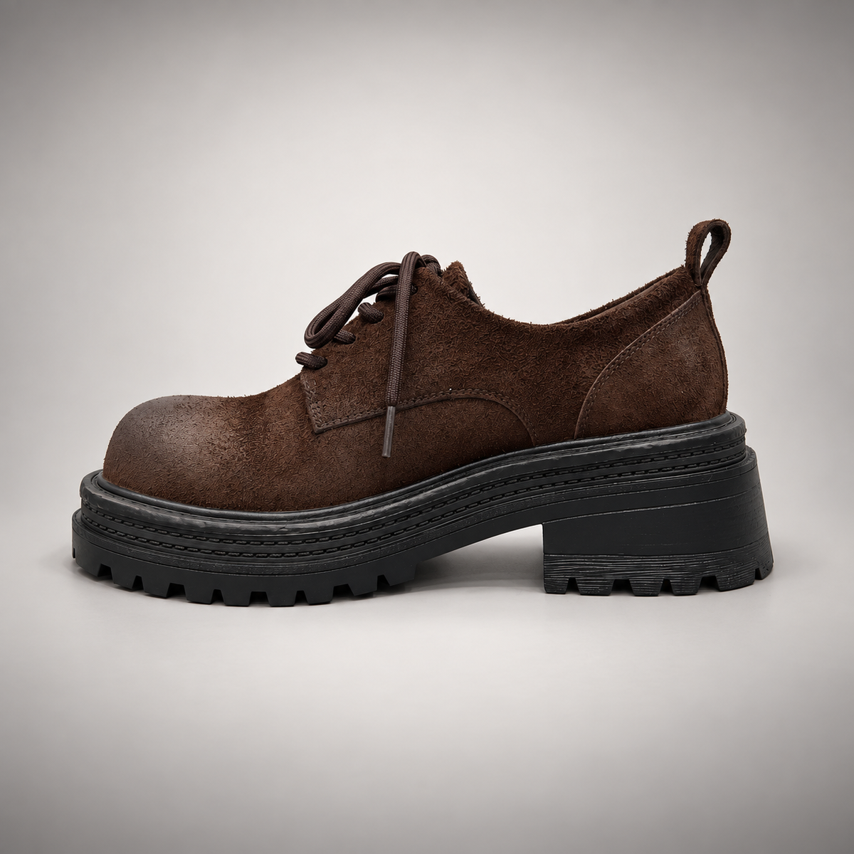 Brown suede platform lace-up shoes, view 4