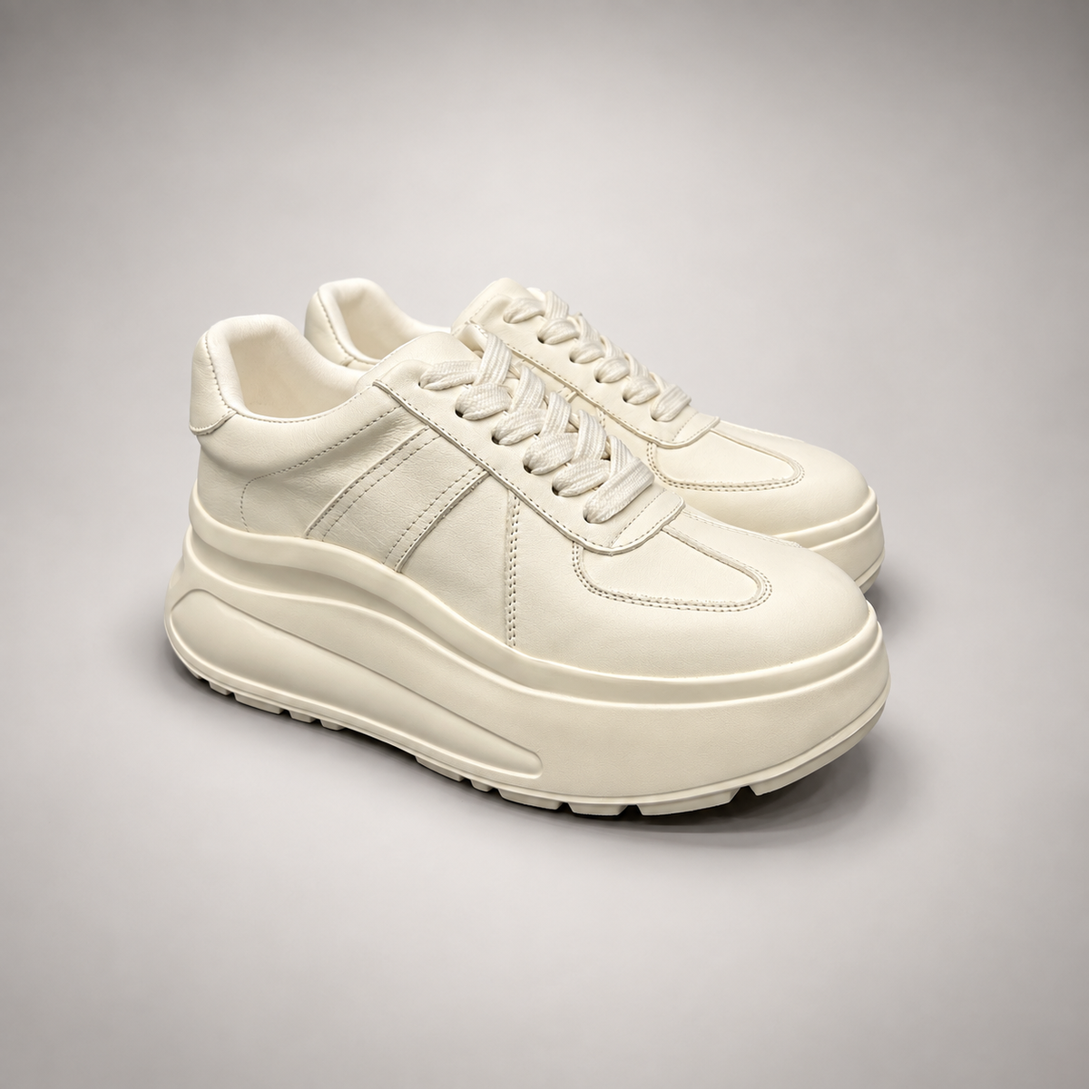 Ivory leather platform sneakers, view 1
