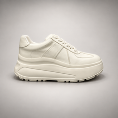 Ivory leather platform sneakers, view 3
