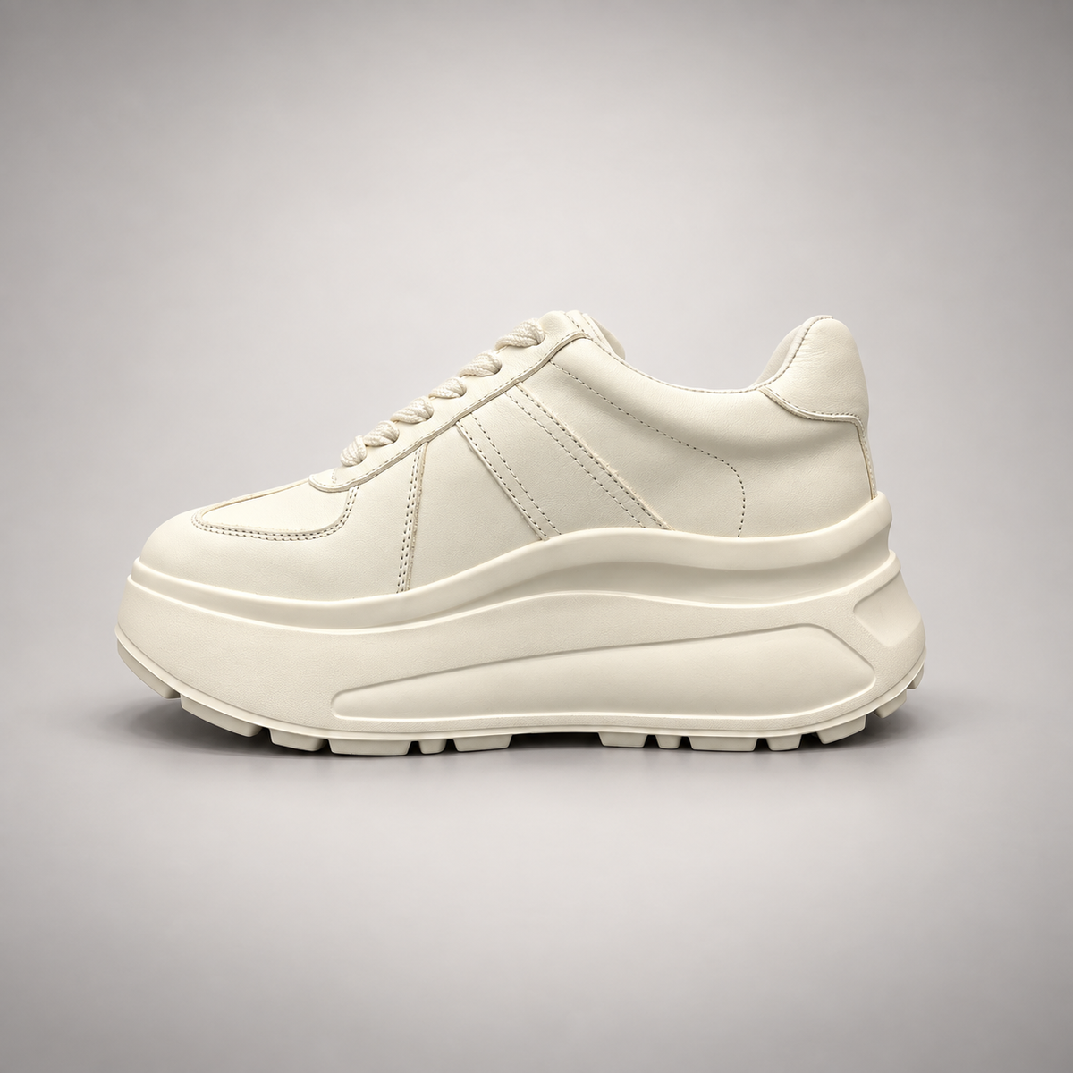 Ivory leather platform sneakers, view 4