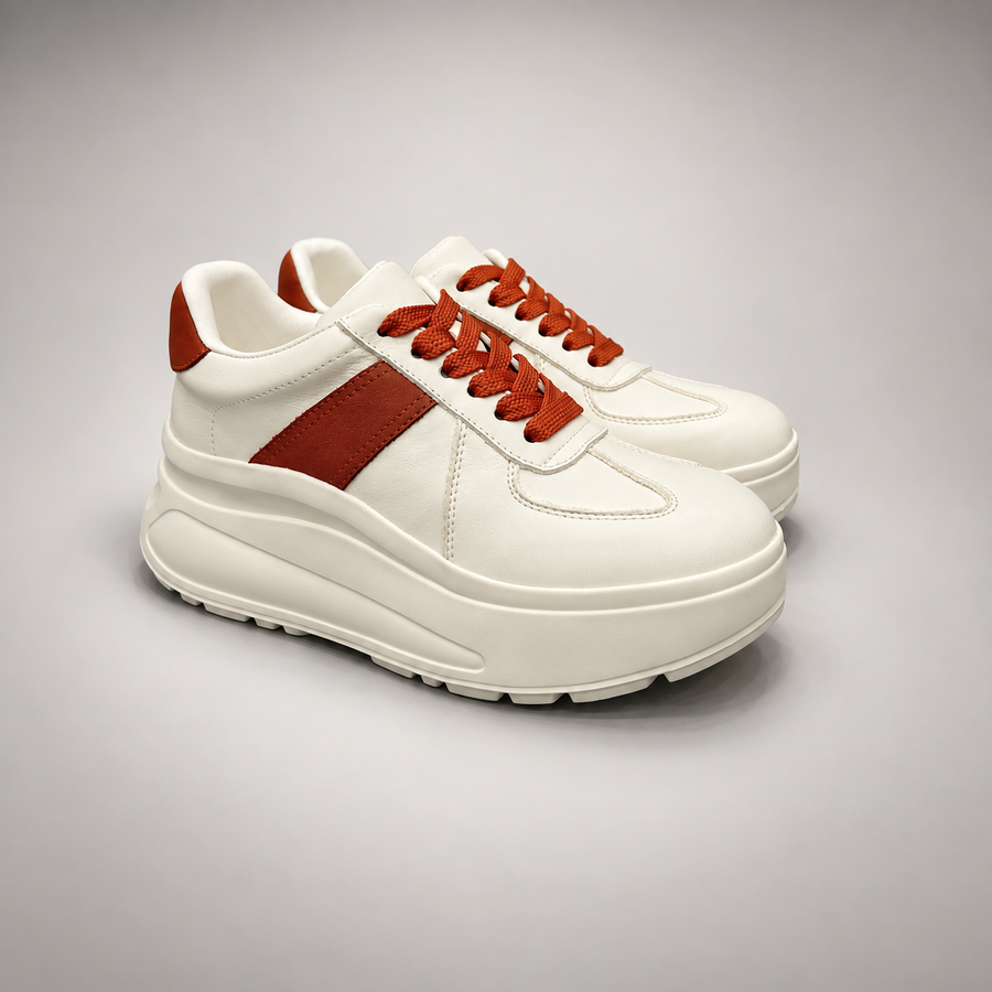 Ivory and brown platform sneakers, view 1