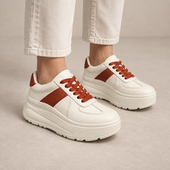 Ivory and brown platform sneakers, view 2