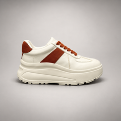 Ivory and brown platform sneakers, view 3