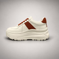 Ivory and brown platform sneakers, view 4