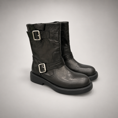 Black double buckle boots 1