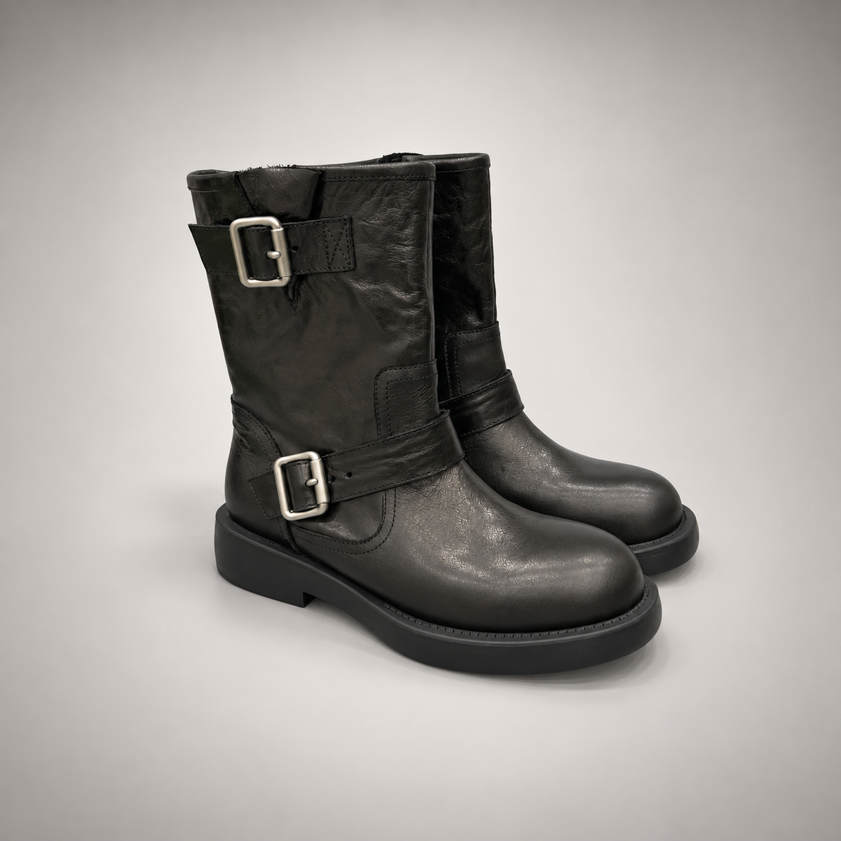 Black double buckle boots 1