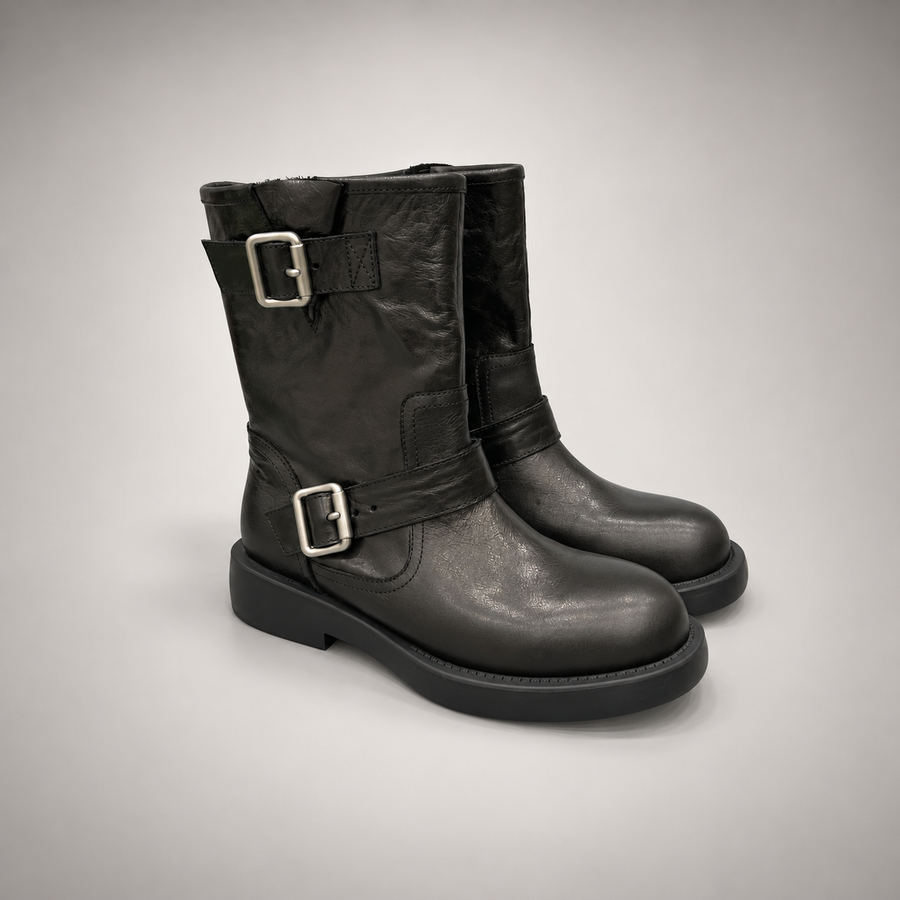 Black double buckle boots 1