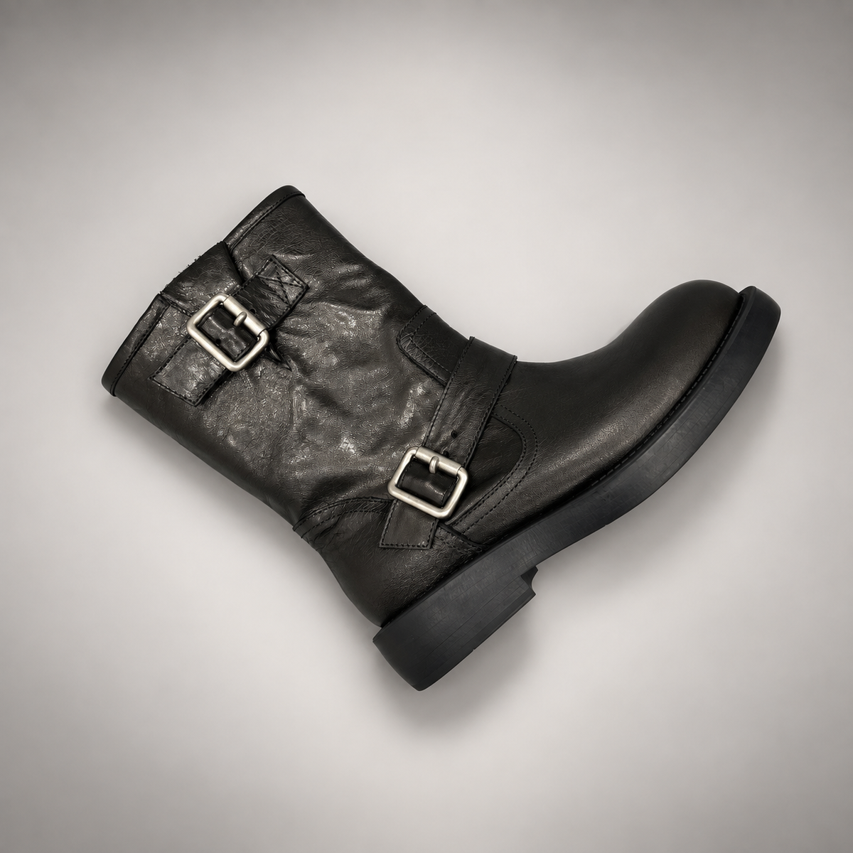 Black double buckle boots 6