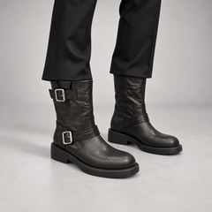 Black double buckle boots 7