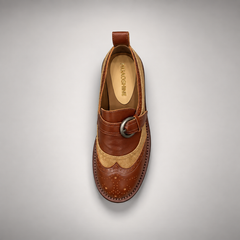 Brown tan buckle shoes 6