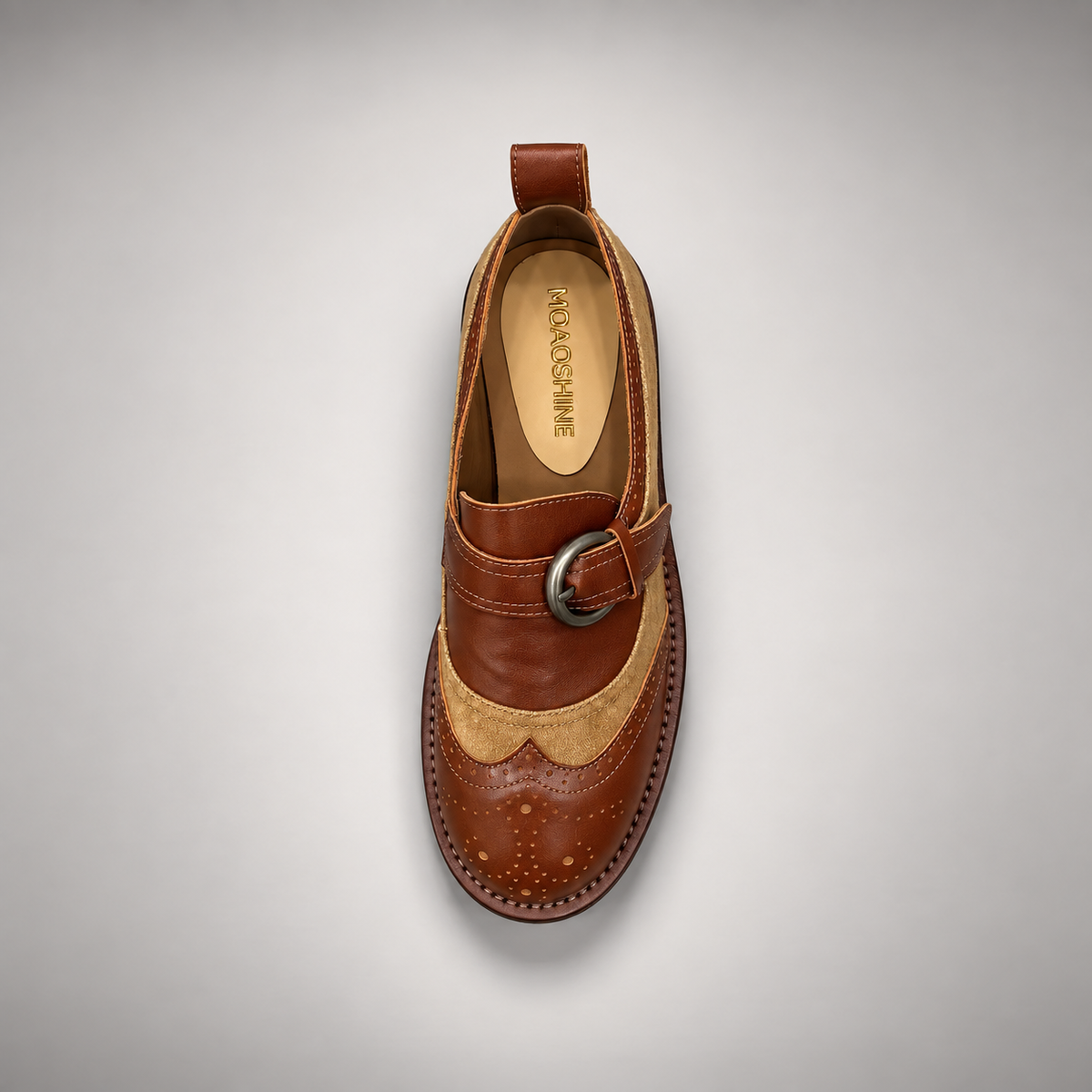 Brown tan buckle shoes 6