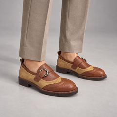 Brown tan buckle shoes 7