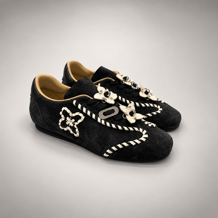 Black cream whipstitch sneakers 1