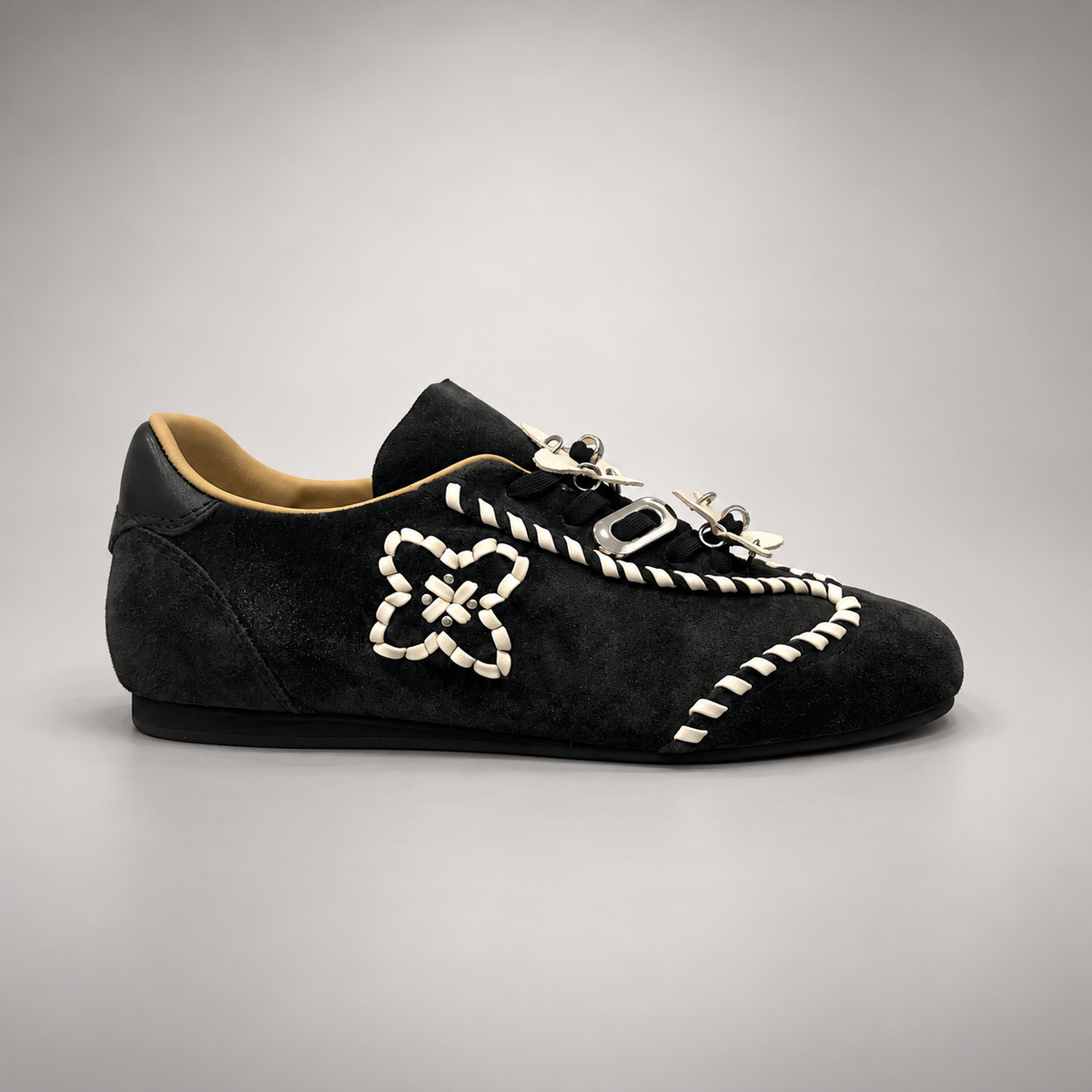 Black cream whipstitch sneakers 2