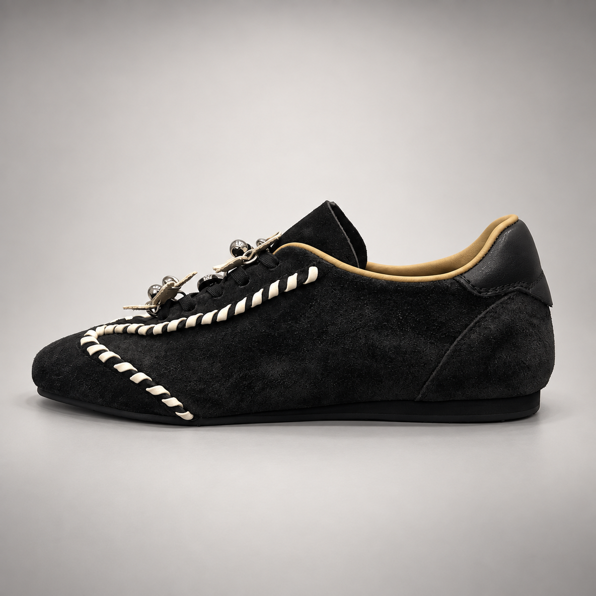 Black cream whipstitch sneakers 3