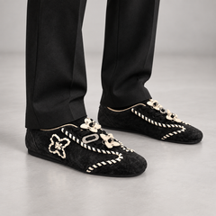 Black cream whipstitch sneakers 7