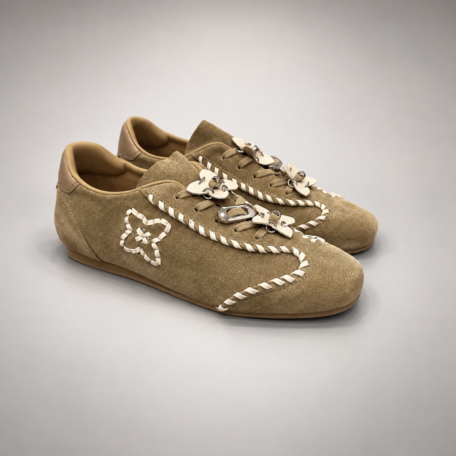 Taupe cream whipstitch sneakers 1