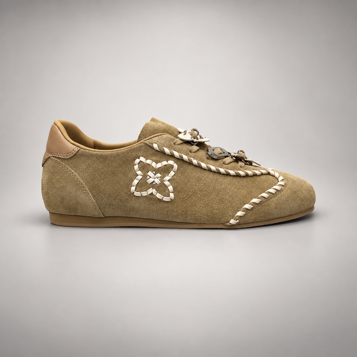 Taupe cream whipstitch sneakers 2