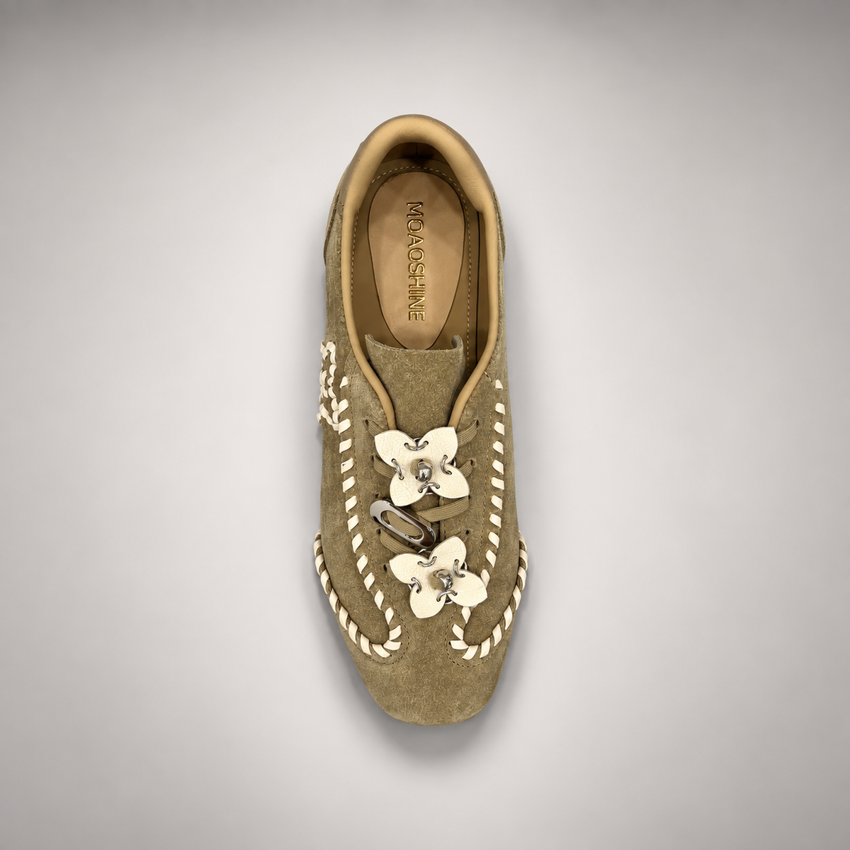 Taupe cream whipstitch sneakers 6