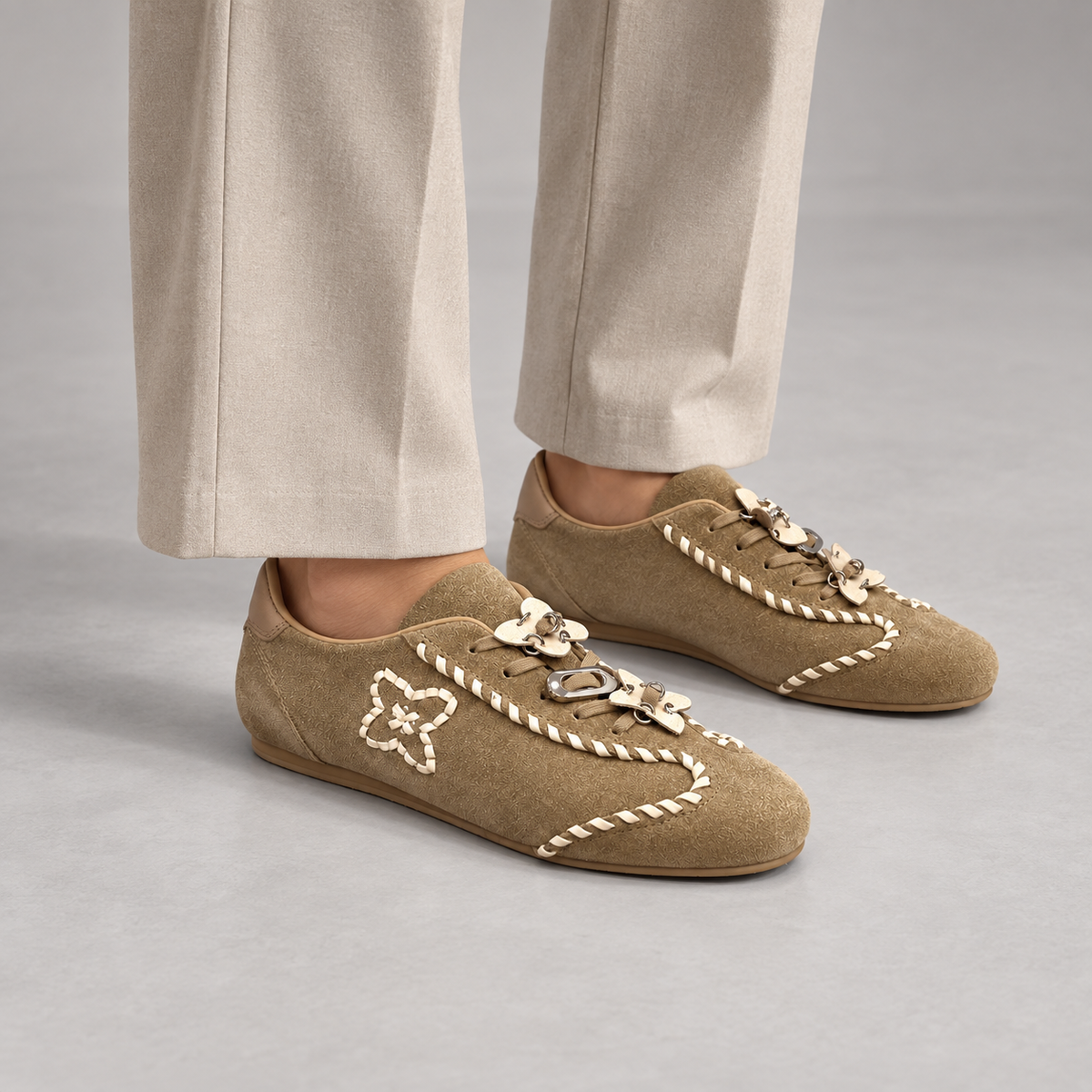 Taupe cream whipstitch sneakers 7