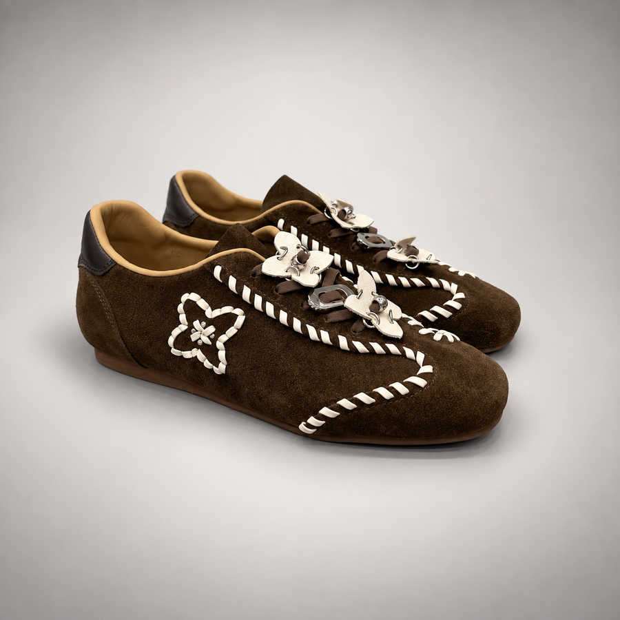 Brown cream whipstitch sneakers 1