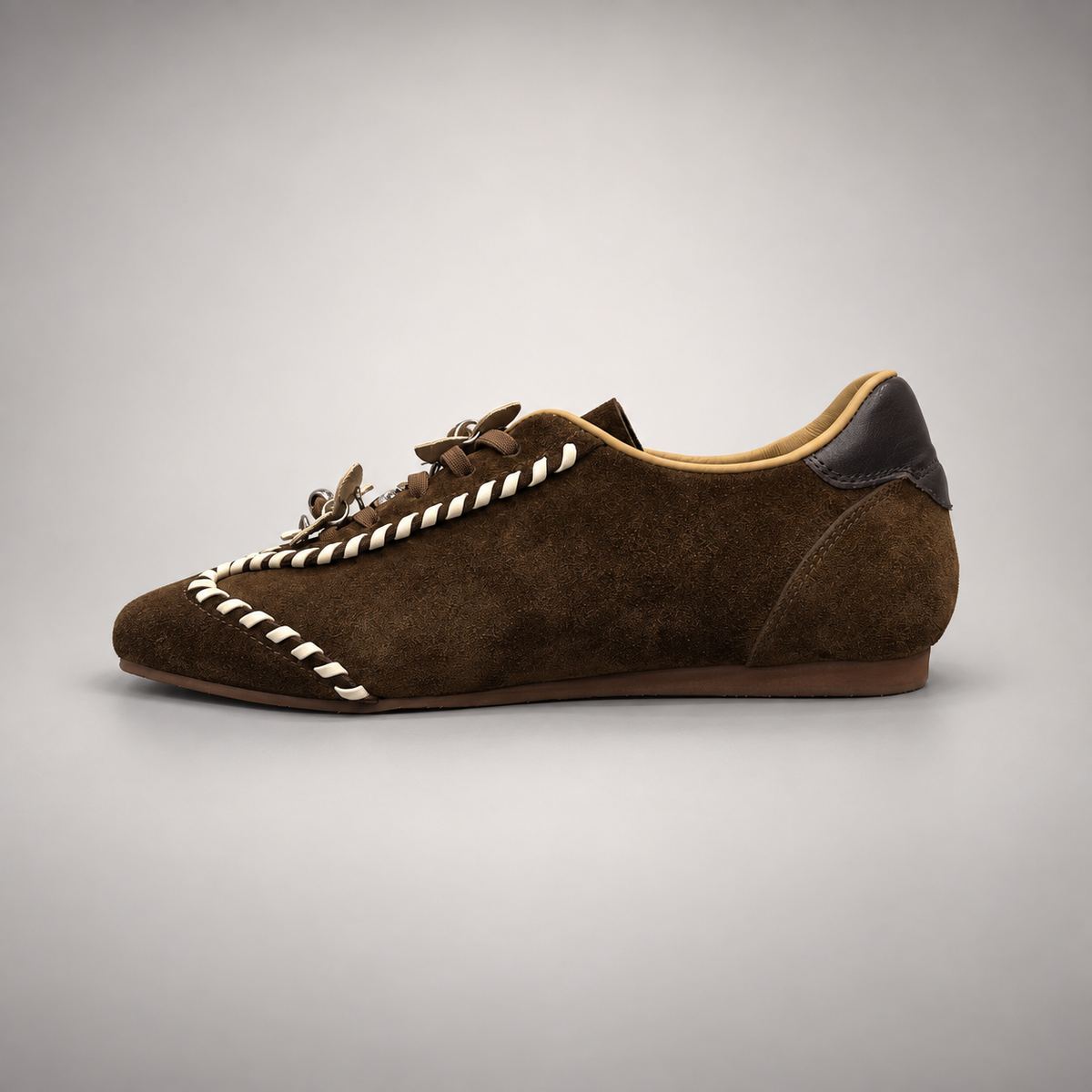 Brown cream whipstitch sneakers 3