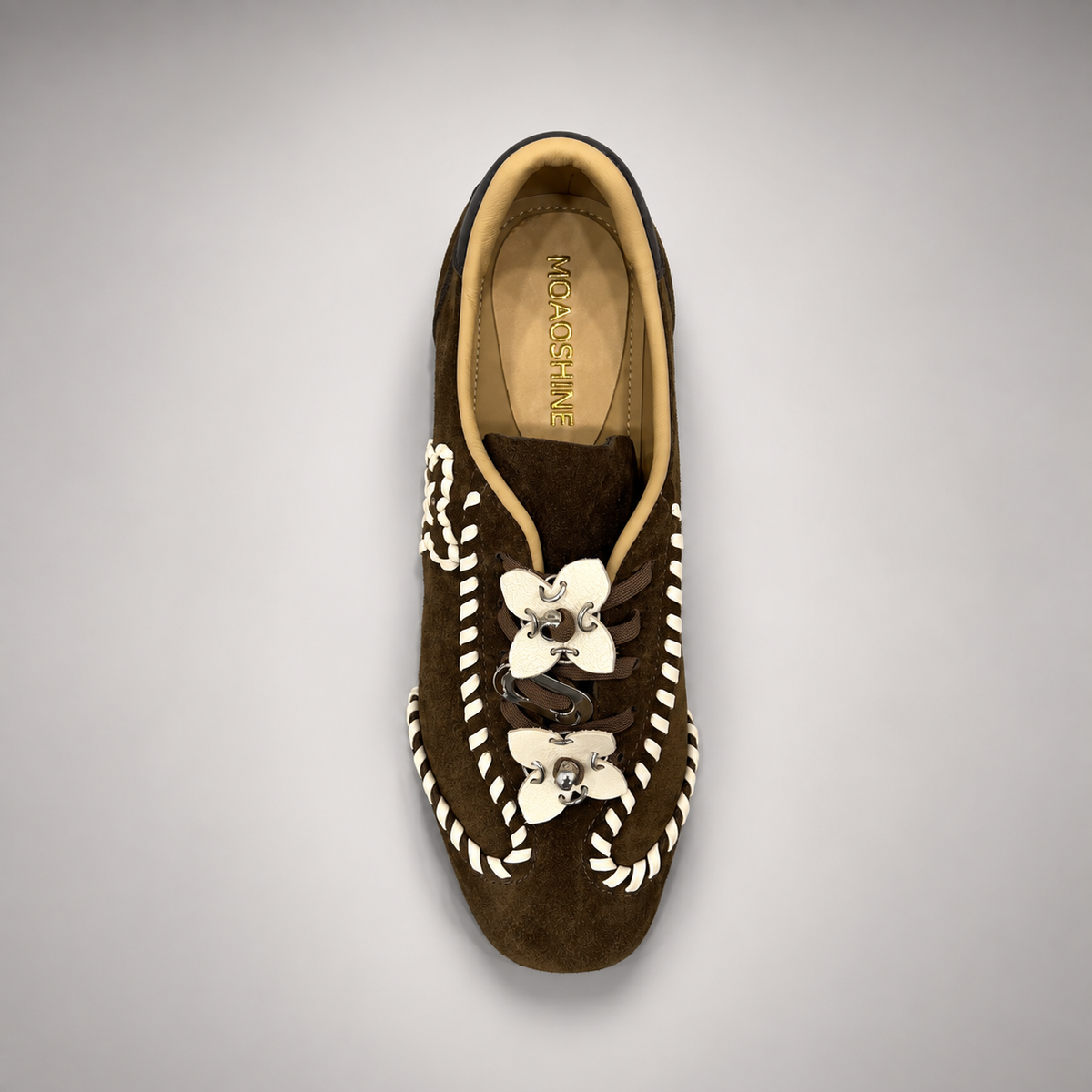 Brown cream whipstitch sneakers 6
