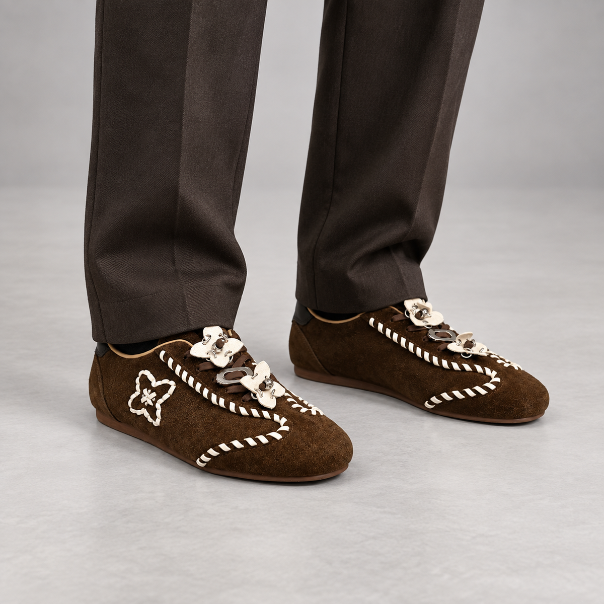 Brown cream whipstitch sneakers 7