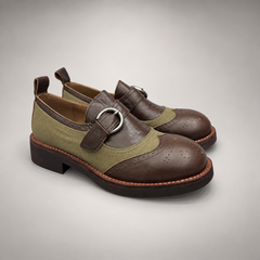 Olive brown buckle shoes 1