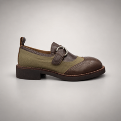 Olive brown buckle shoes 2