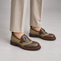 Olive brown buckle shoes 7
