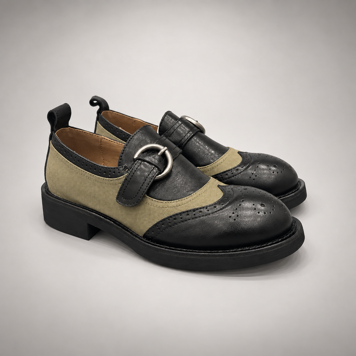 Black olive buckle shoes 1