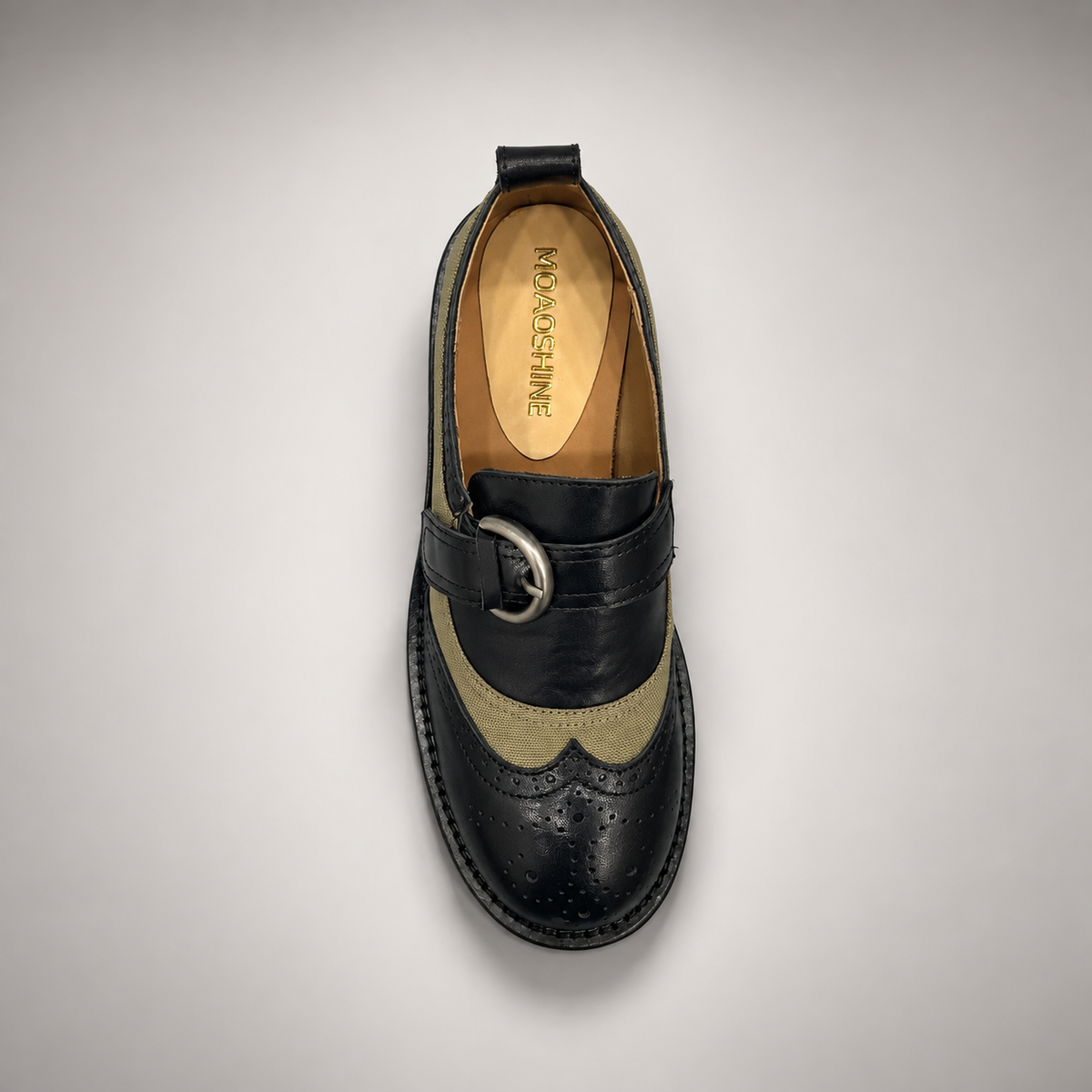 Black olive buckle shoes 6