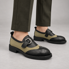 Black olive buckle shoes 7