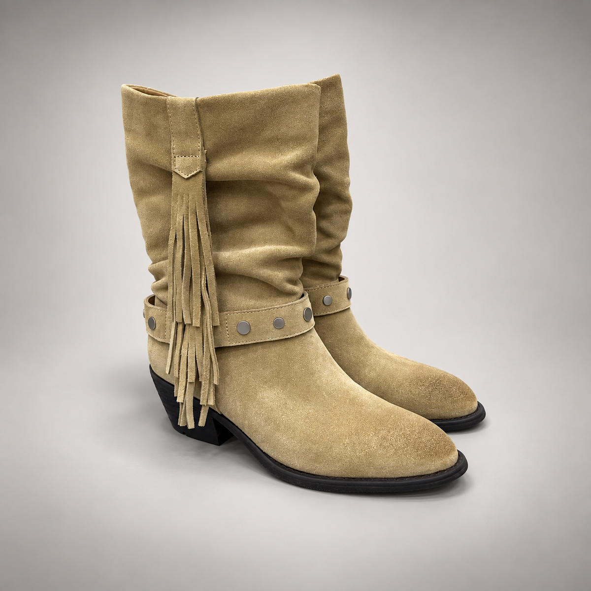 Taupe fringe boots 1