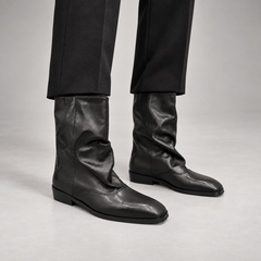 Black draped leather boots 7