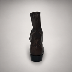 Dark taupe draped leather fold-over mid-calf boots - detail