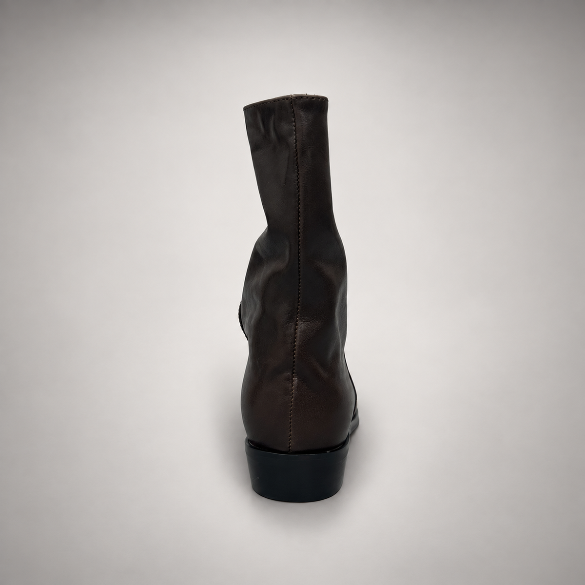 Dark taupe draped leather fold-over mid-calf boots - detail