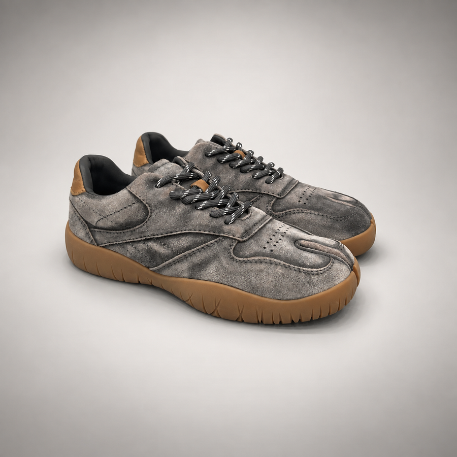 Gray washed suede panel lace-up sneakers - view 1