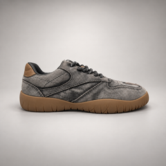 Gray washed suede panel lace-up sneakers - view 2