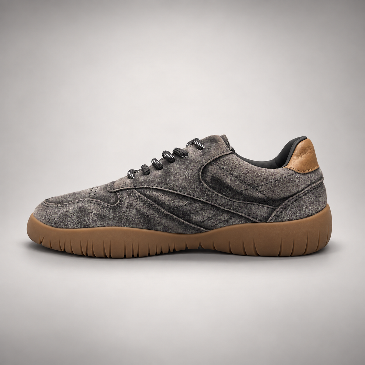 Gray washed suede panel lace-up sneakers - view 3